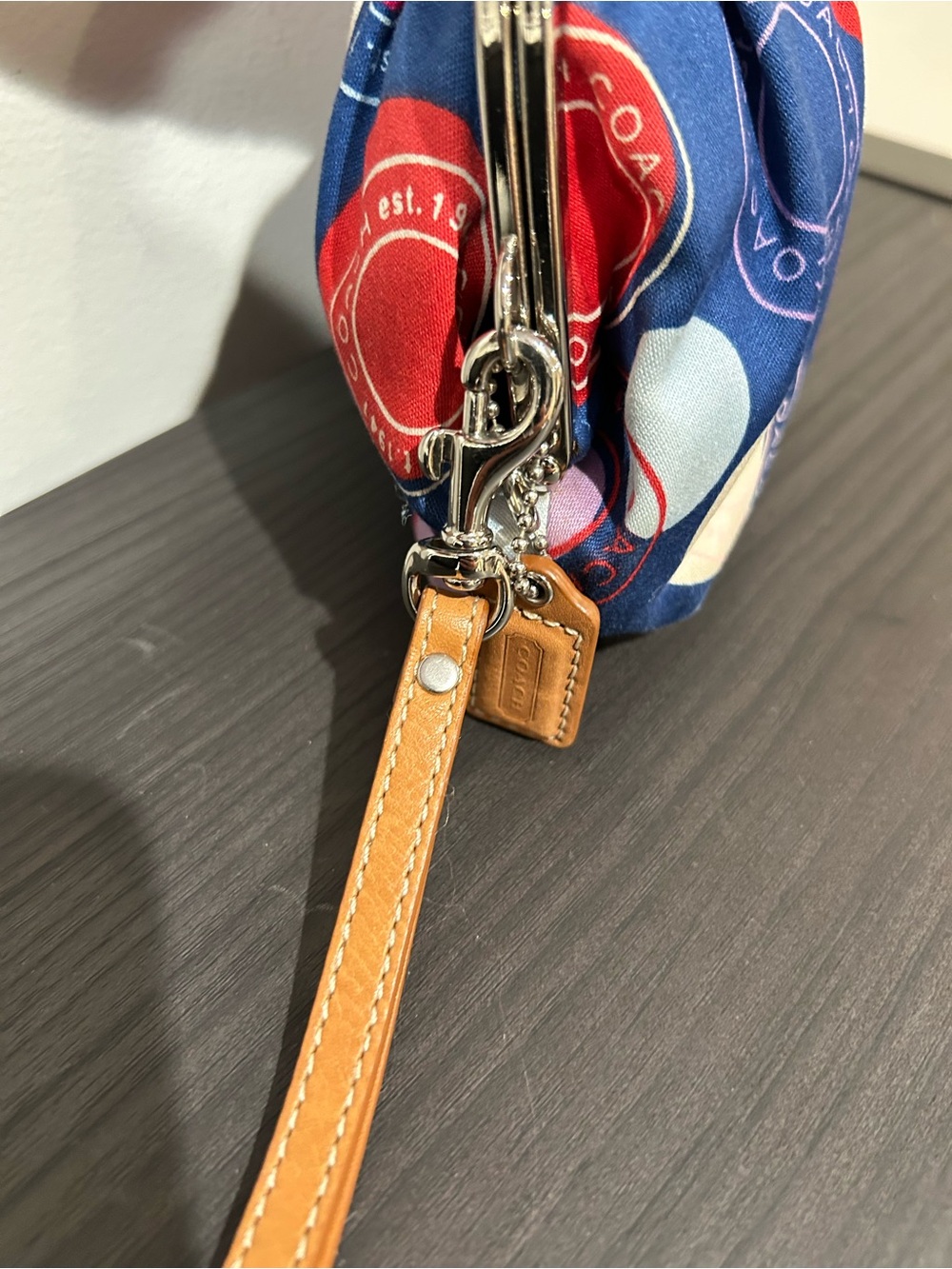 Coach Kiss Lock Closure - Blue Satin Circles and Polka Dot Wristlet/Clutch EUC - Picture 6 of 7